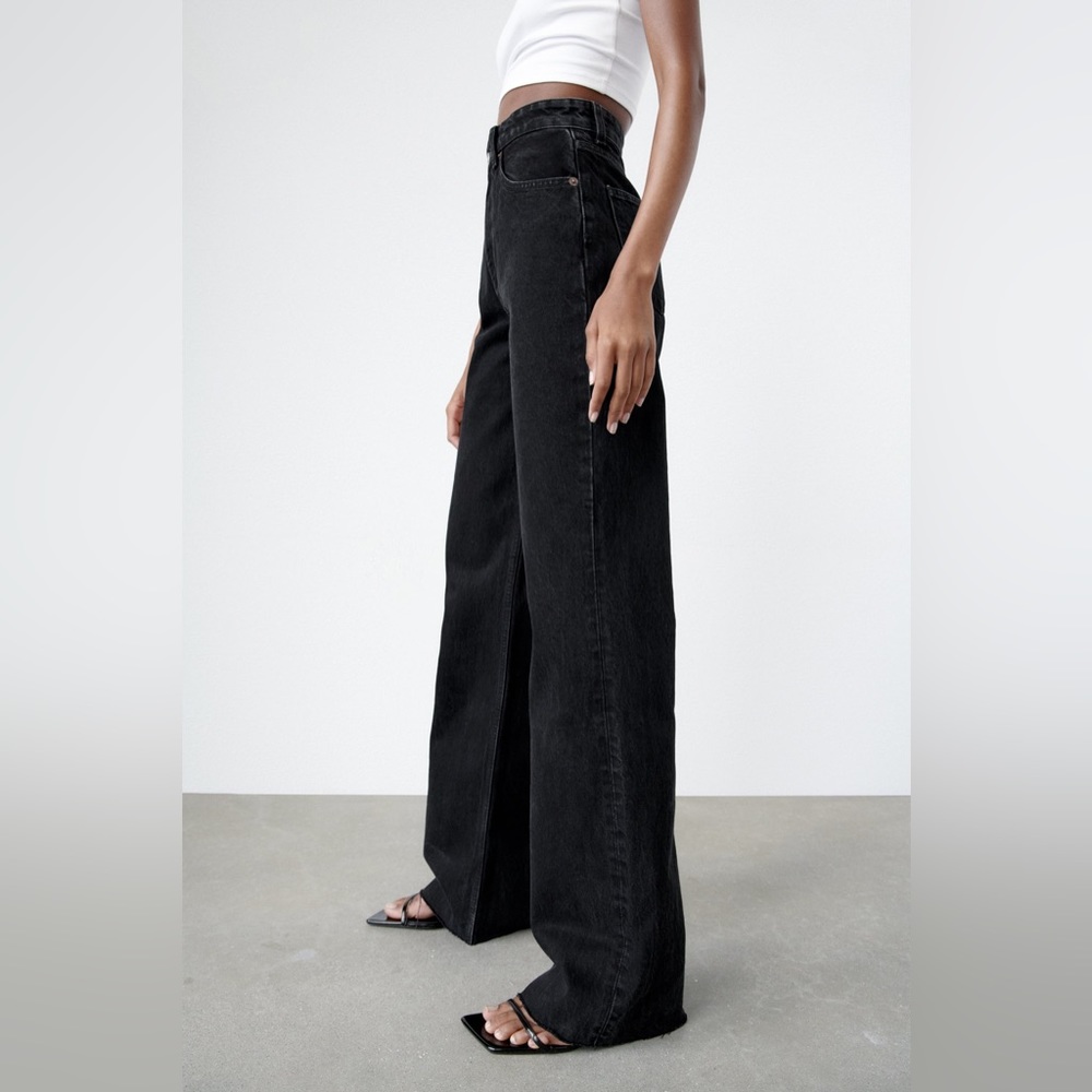 Zara Black High Rise Wide Leg Full Length Jeans Women’s Size 6 - Picture 11 of 12